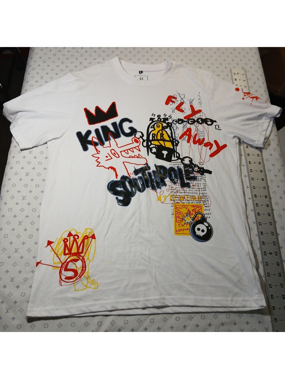 Southpole Streetwear Graphic T Shirt White Short Sleeve Paint Splatter L Y2K